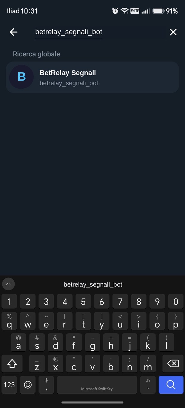 Ricerca del bot per username nella schermata di aggiunta amministratore